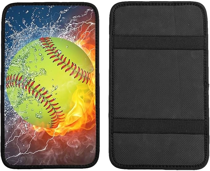 Fire Softball Auto Center Console Armrest Cover Pad, Universal Fit Waterproof Comfort Car Armrest Cushion for Most Vehicle SUV Truck