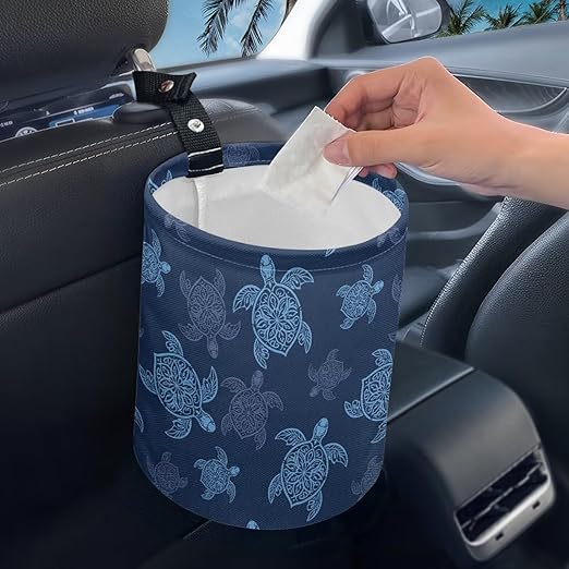 Blue Sea Turtle Mini Car Trash Bin Car Garbage Can Car Storage Bag Waterproof Multipurpose Car Accessories Car Organizer for Auto Interior
