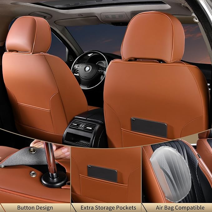 FLORICH Car Seat Covers, Premium Leatherette Car Seat Covers Front Seats, Breathable Car Seat Cushion for Cars, Automotive Seat Protectors for Most Sedans Cars SUV Trucks, Black&Brown