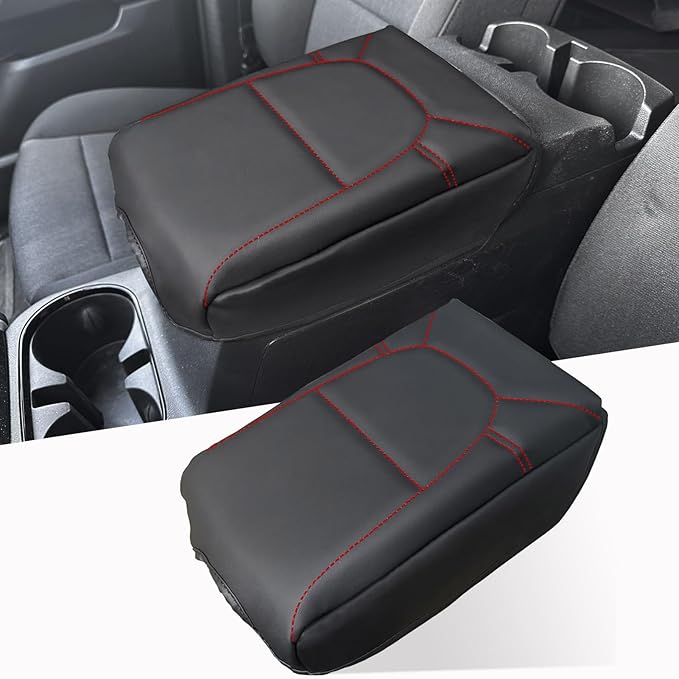 Center Console Cover for Chevy Colorado/GMC Canyon - [Upgraded] Thick & Soft Armrest Cover for Colorado Canyon 2023 2024 2025 2026 Interior Accessories - Red Stitch