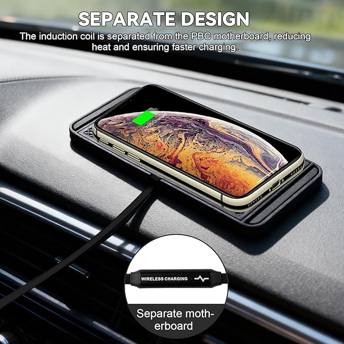 ZPSHYD Wireless Charging Pad for Car Phone Charger Non Slip Fast Charging Pad Compatible with Android iOS Qi Devices (Type-C Port 30cm Cable)