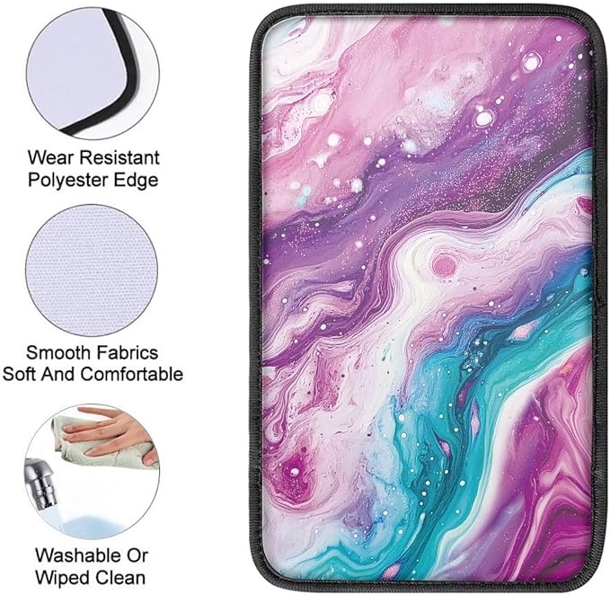 Purple Marble Print Car Center Console Armrest Cover Pad Comfy Soft Armrest Cover Pad Purple Marble Automotive Accessories Decoration for Truck Sedan SUV