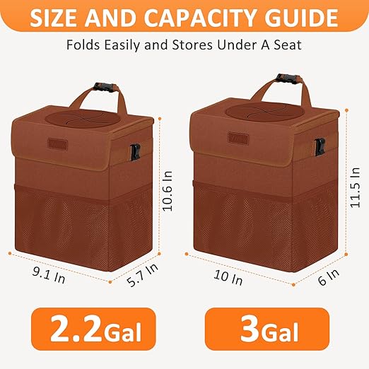 Vankor Car Trash Can, Brown, 2.2 Gallons Capacity, Waterproof, Polyester Material, Adjustable Strap, Hanging Design, Leakproof Lining, 100% PEVA Thickness