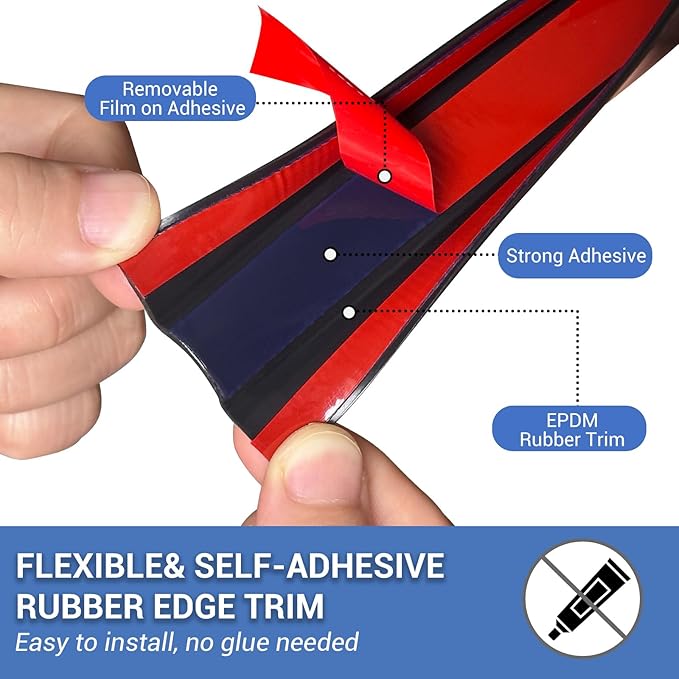 Slimline Cabinet Door Edge Protector, 3/4" Self Adhesive Peel and Stick Rubber Edge Guards, Flexible U Shaped Strips for Kitchen & Garbage Drawer Fronts, Edge Trims for Desks and Shelfves, Black, 10Ft