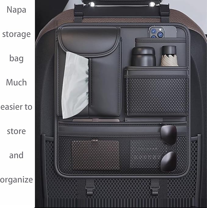 Multifunctional Car Seat Back Storage Box – Premium PU Leather Backseat Organizer with Cup Holder & Tissue Box, Spacious Car Seat Organizer for Storing Essentials & Keeping Interior Neat