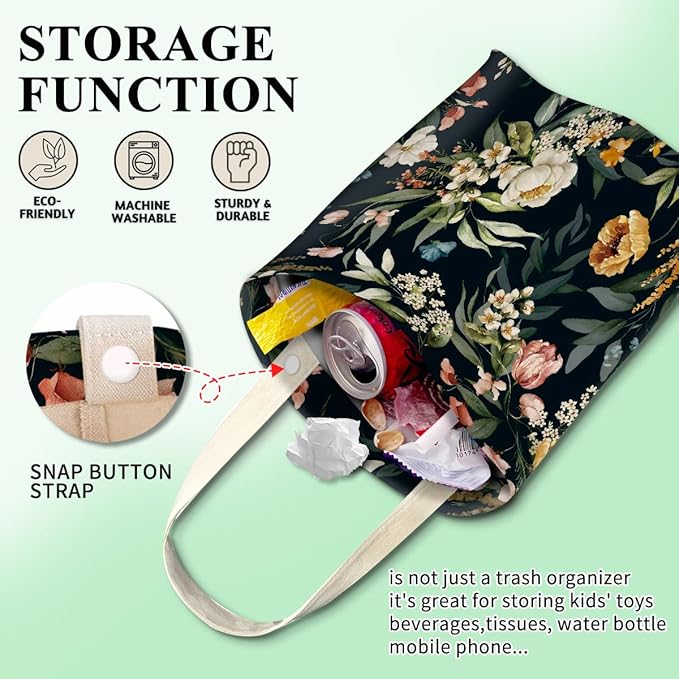 ABUIFDK Car Trash Can, Cute Car Trash Bag, Hanging Car Organizer and Storage Bag, Trash Bin for Car Accessories, Vehicle, Travelling, Camping Watercolor Flowers
