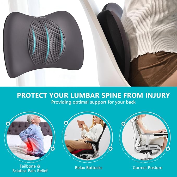 FLORICH 3 PCS Seat Cushion for Carseat Lumbar Support Pillow Car Neck Headrest Pillows Memory Foam Gel Memory Foam Massage Point Seat Pads Pressure Relief Back Cushion for Office Chair(Grey)
