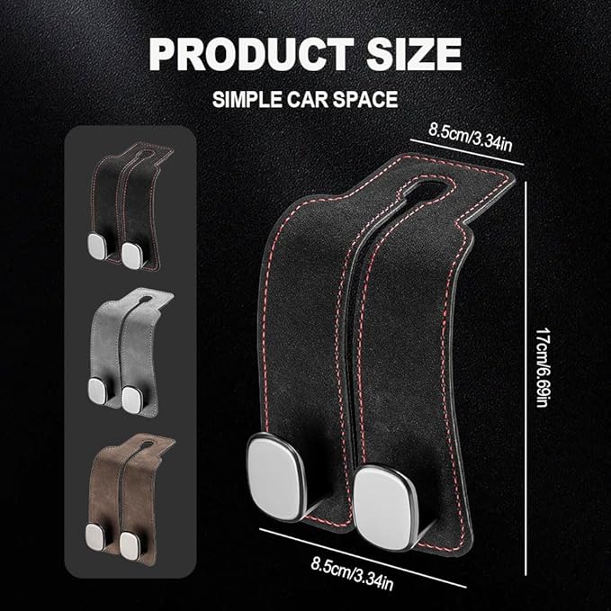 2026 New 2 in 1 Car Seat Back Storage Hook, Car Backseat Organizer Accessories, Premium Leather Headrest Hook for Auto Hooks Organizer for Handbag Purse Coat Bags (2, Black)
