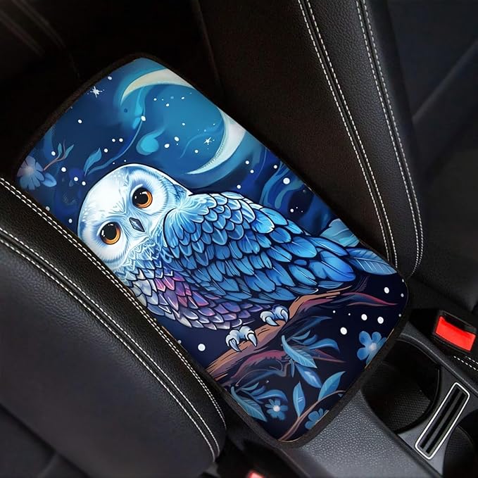 Mintutlipy Blue Owl Car Center Console Cover Universal Armrest Cushion for Car Auto Center Console Armrest Box Pad Waterproof