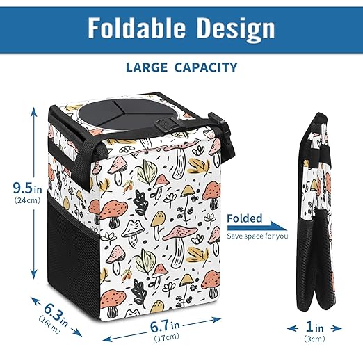 GVGHIDZ Car Trash Can – Multi-Purpose, Lightweight and Portable with Durable Water-Resistant Coating, No Installation Required, Practical and Ample Capacity, Variety of Colors.Mushroom