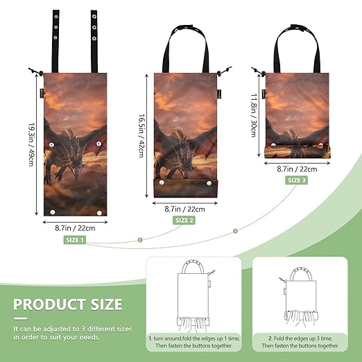 ALAZA Hanging Car Trash Bags Garbage Bag Trash Can for Back Seat Small Dinosaur Dragon Washable Storage Bag Retractable 2 Pack