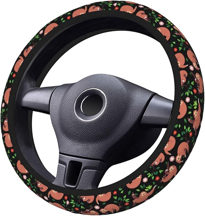 Cute Sloth Steering Wheel Cover for Women Men Girls, Car Accessories Decor Thickened Anti-Slip Auto Steering Wheel Covers Protector Universal Fit 15 Inch for Cars, Truck, SUV