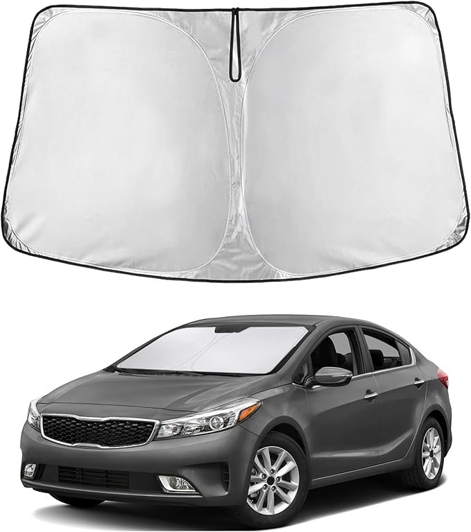 EcoNour Windshield Sun Shade Compatible for Kia Forte 2019–2024 | Custom Fit Sedan Front Window Sunshade | Foldable UV & Heat Reflective Sun Visor