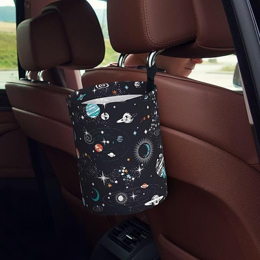 Space Galaxy Constellation Car Trash Can Leak Proof Hanging Waterproof Garbage Can Multipurpose Trash Bin for Car SUV Front Seat Headrest Collapsible and Portable Storage Pocket