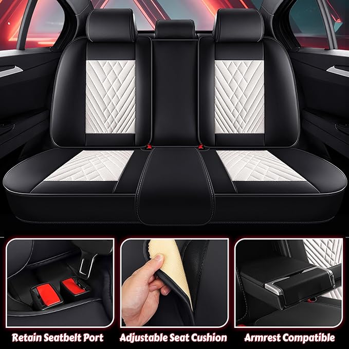 for Kia Sportage Car Seat Covers Full Set,Leather Seat Covers for Car,Lumbar Muscle Pain Healing Function,Waterproof Automobile Seat Protector with Lumbar Support(Black White with Pillow)