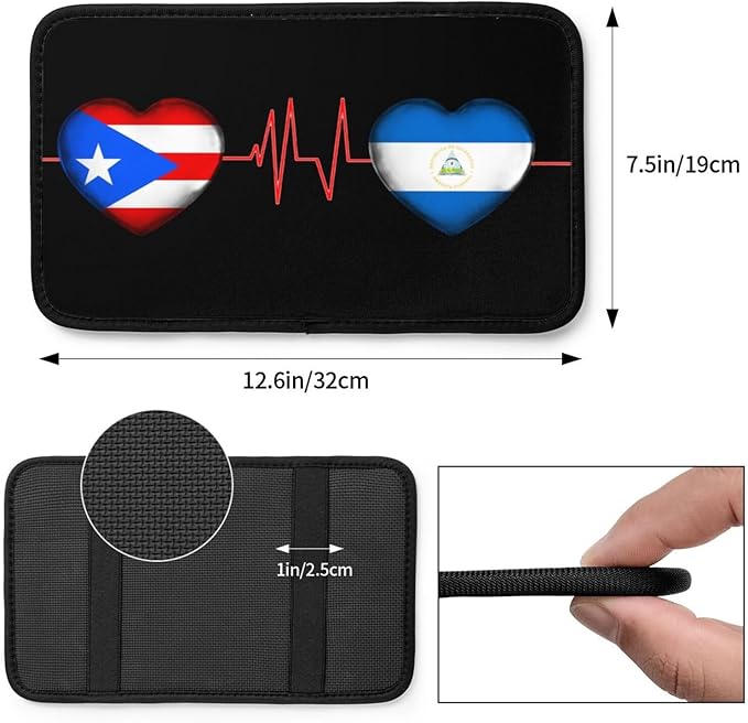 Auto Center Console Pad Puerto Rico Porto Rico Puerto Rican and Nicaragua Nicaraguan Flag Be of one Mind Car Armrest Cover Armrest Seat Handrail Box Cover Cushion Universal Decoration Protector