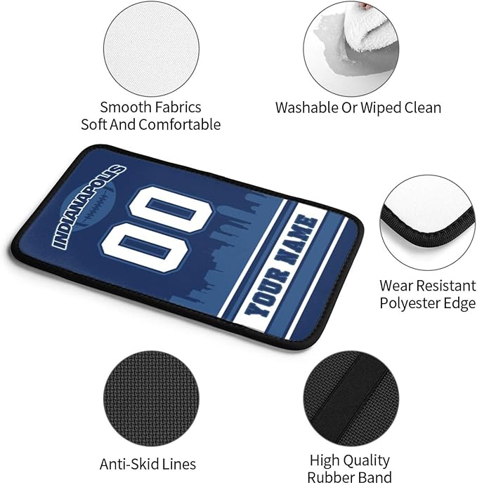 Custom Indianapolis Car Armrest Covers Personalized Football Style with Name Number Customized Auto Center Console Pad Car Handrail Box Cushion for Most Vehicle Decor Accessories, Fans Gift