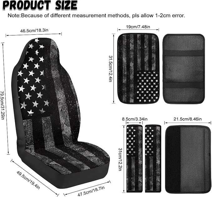 Qeluxign American Flag Car Accessories Set for Women Center Console Armrest Pad Seat Belt Cushion Universal Car Accessories for SUV Van Truck