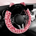 Dotesy 3D Ear Furry Cheetah Car Steering Wheel Cover Set Fluffy Faux Wool Steering Wheel Protector Leopard Anti-Slip Soft Warm Car Accessories for Women (Pink)