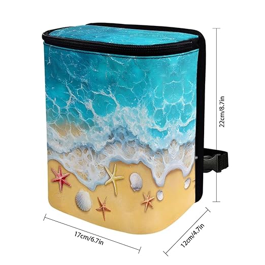 KEIAHUAN Beach Theme Starfish Car Trash Can Hanging Foldable Multipurpose Trash Bin Container Storage Bag Grocery Organizer Bag for Back Seat for Outdoor Travelling Home Use