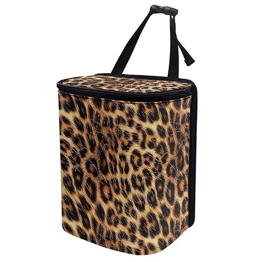Brown Leopard Print Car Trash Can with Lid Leakproof Trash Bin Easy Installation Leak Proof Car Garbage Cans Fashion Interior Accessories for Truck,SUV,Sedan,Van