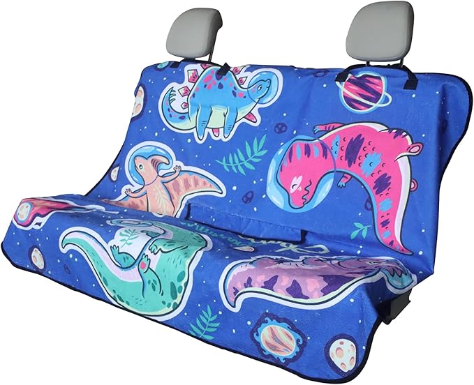LoyaGour Back Seat Cover for Car Trucks Van SUV,Waterproof Rear Bench Towel Seat Covers for Dogs and Kids,Automotive Backseat Protector (Cartoon Dinosaur)