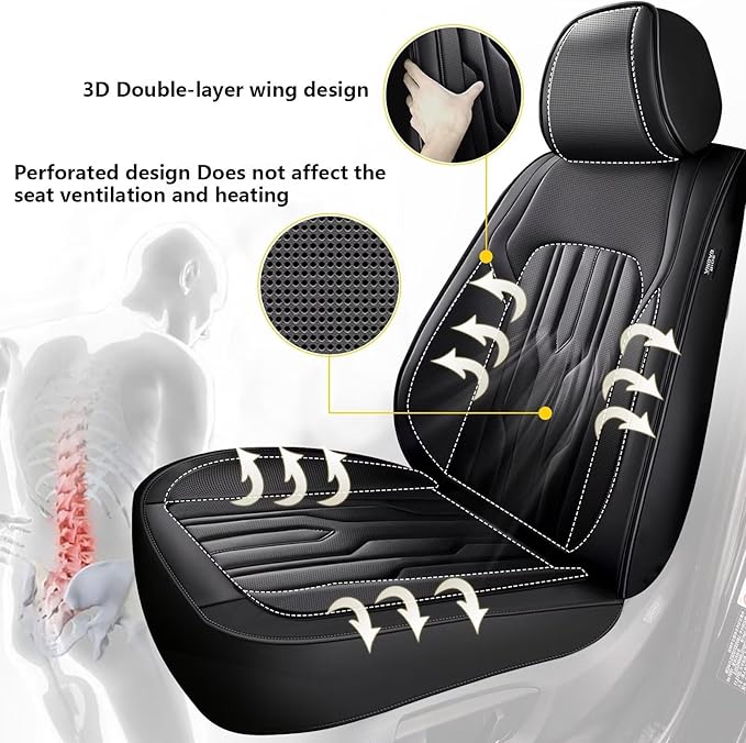YORKNEIC Fit for Volvo XC60 Seat Covers Full Set 2010-2023 2024: 5 Seats Waterproof Leather Car Seat Covers Protector (2 Row 5 Seat, Black)
