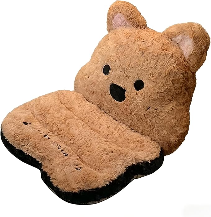 Soft Plush Car Seat Cushion and Lumbar Support Set - Adorable White Animal Design for Enhanced Driving Comfort (Khaki)