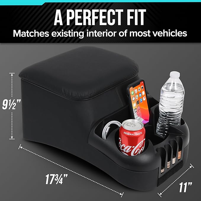 Center Console for Truck Bench Seats, Vehicle Organizer, Medium, Made in USA (Black)