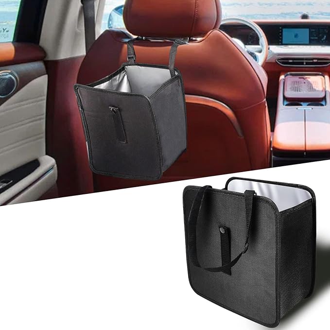 Car Trash Can, Oxford Cloth Foldable Auto Trash Bin Hanging, 1.85 Gallon Capacity Garbage Bag Organizer, Leak-Proof Waterproof Automotive Storage Container, Car Interior Accessories (Medium)