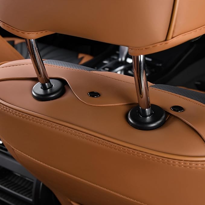 FLORICH Leather Seat Covers, 2 PCS Waterproof Front Car Cushions, Black and Brown Automotive Driver Covers Fit for Most Cars SUV Trucks