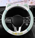 Women's Cartoon Steering Wheel Cover Comfortable, Breathable, Non-Slip All-Season Car Accessory Universal 15-inch Fit Suitable for Sedans, Pickup Trucks, and SUVs(Green)