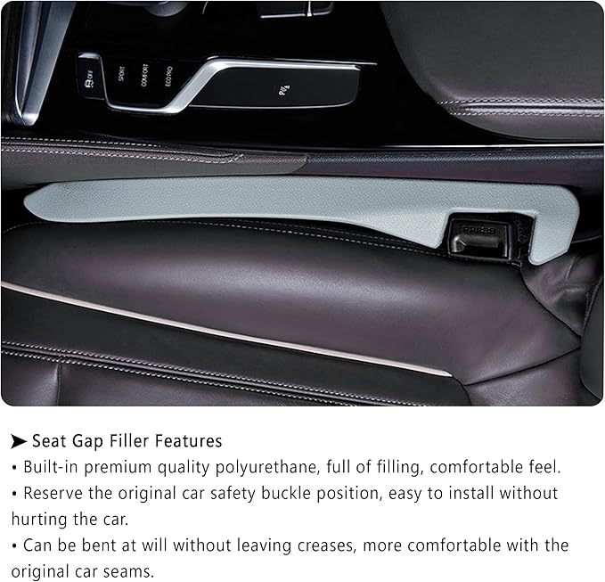 Junecarp Car Seat Gap Filler 2 Pack,Flexible Car Gap Filler Organizer to Impede Items from Dropping,Essential Interior Car Accessories Seat Gap Plug Perfectly Fits Car Gap (Gray)