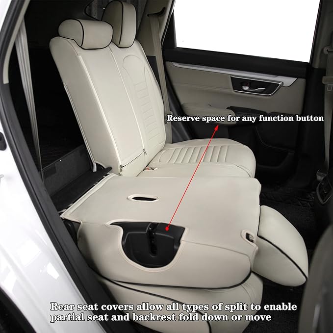 HKZ Fit CRV Car Seat Covers Full Set for Honda CR-V 2015 2016 CRV Sport;EX;EX-L;LX;Touring;Special Edition AWD/2WD - Leather (Beige)