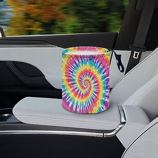 Colorful Tie Dye Collapsible Waste Basket Bin Car Trash Can Bags Small Trash Can Car Accessories Interior for Car SUV Trucks