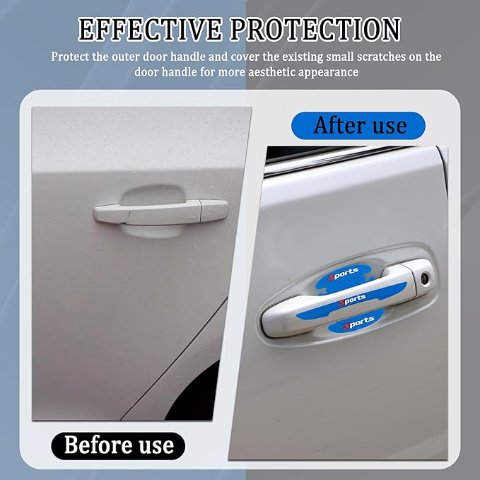 8PCS Car Door Handle Protectors,Stylish PVC Car Door Edge Protector with Sport Word Can Avoid Scratching,Universal Car Door Handle Cup Protector Suitable for Most Vehicle (Blue)