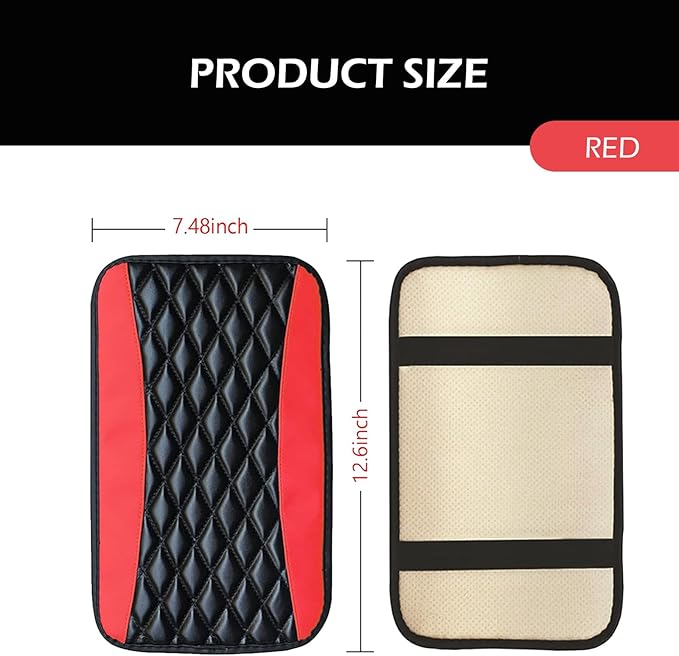 Car Center Console Cover, Leather Waterproof Car Armrest Cover Cushion, Auto Center Console Cushion Pad, Auto Interior Accessories for Most Vehicle, SUV, Truck (Red)