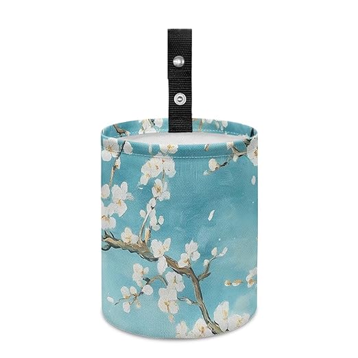 Flower Car Garbage Can Small Trash Can with Leak Proof Inside Liner And Hanging Strap Car Organizer Portable Car Essentials