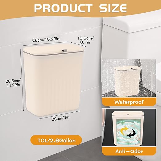 3 Pack Hanging Trash Can with Lid, Kitchen Compost Bin for Counter Top or Under Sink, Plastic Waste Basket Wall Mounted Garbage Can for Cupboard/Bathroom/Bedroom/Office/Camping (Cream)