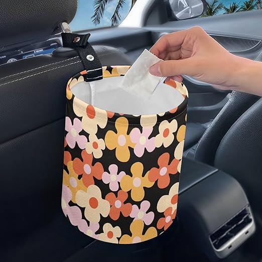 Brosoneto Print Cute Hippie Flower Cartoon Collapsible Waste Basket Bin Multipurpose Trash Bin for Car Hanging Portable Dustbin Bin Accessories Garbage Bin Universal