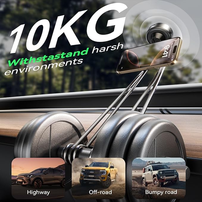 Electric Magnetic Car Phone Holder, 360 Rotation Vacuum Suction Cellphone Mount Foldable Car Mount Stand for iPhone12-16,Mirror/Glass/Screen/Smooth Surface (Not Charge Phone)