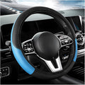 Elastic Car Steering Wheel Cover, Microfiber Leather Carbon Fiber Vehicle Steering Wheel Protector With Anti-Slip Lining - Black+Blue, AD