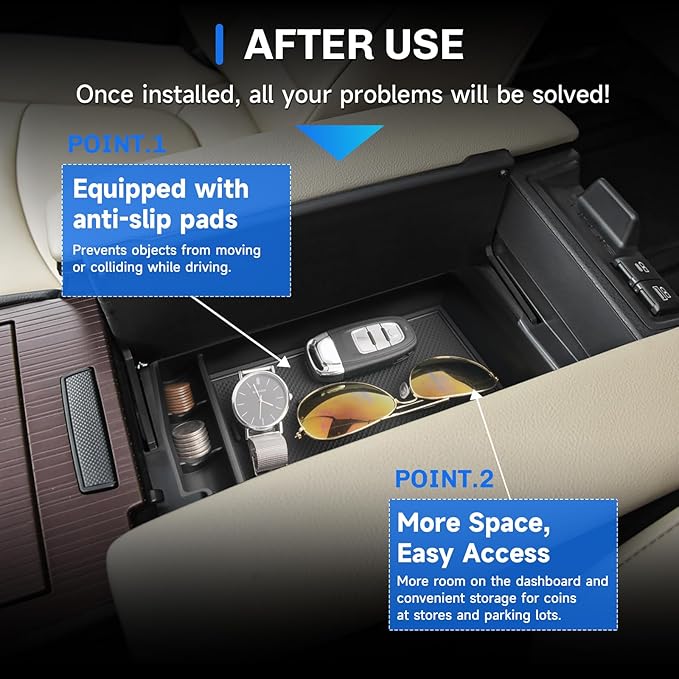 SXCY 2PCS for 2025 2026 Toyota Sienna Center Console Organizer+Console Storage Mat [Not for Console w/Cool Box] for 2021-2026 Toyota Sienna Accessories 2021-2025 2026 Sienna Armrest Console Organizer