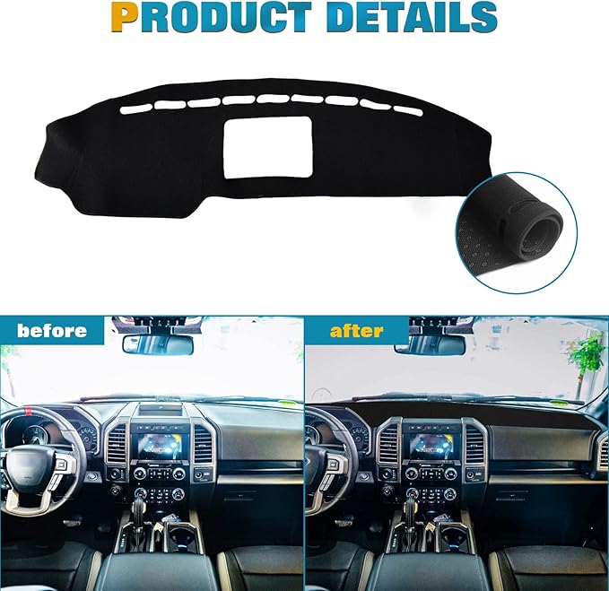 x xotic tech Center Console Dashboard Die-Cut Antiskid Overlay Decor Cover Sunshield Sun Glare Protector Dash Mat Carpet Pad Black Compatible with Ford F150 2009-2014