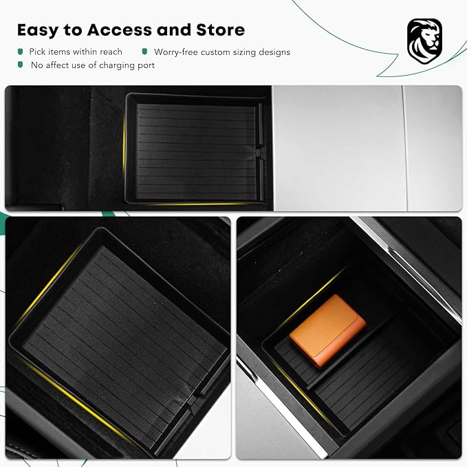 YHTAUTO Center Console Organizer Compatible with Tesla Model Y Juniper 2025 2026(Premium & Performance),Tesla Model 3 Highland 2024 2025 2026, TPE Hidden Storage Box, Car Storage Organizer Accessories