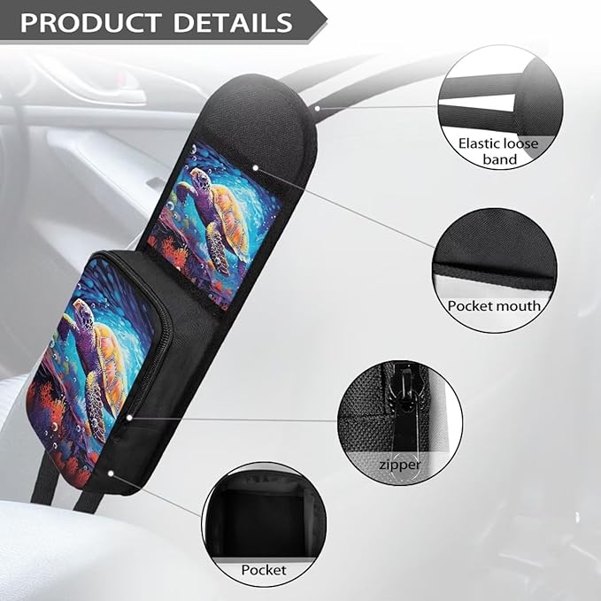 Sea Turtle Car Seat Side Storage Bag Organizer Automatic Seat Storage Bag with 2 Pockets Multi-Pocket Bottle Bag Storage Box Organizer Travel Tidy Pouch Pocket