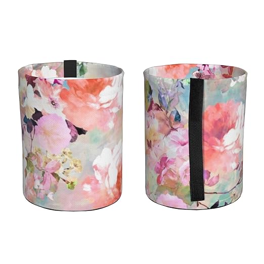 Watercolor Pink Flowers Pattern Car Trash Can Leak Proof Hanging Waterproof Garbage Can Multipurpose Trash Bin for Car SUV Front Seat Headrest Collapsible and Portable Storage Pocket