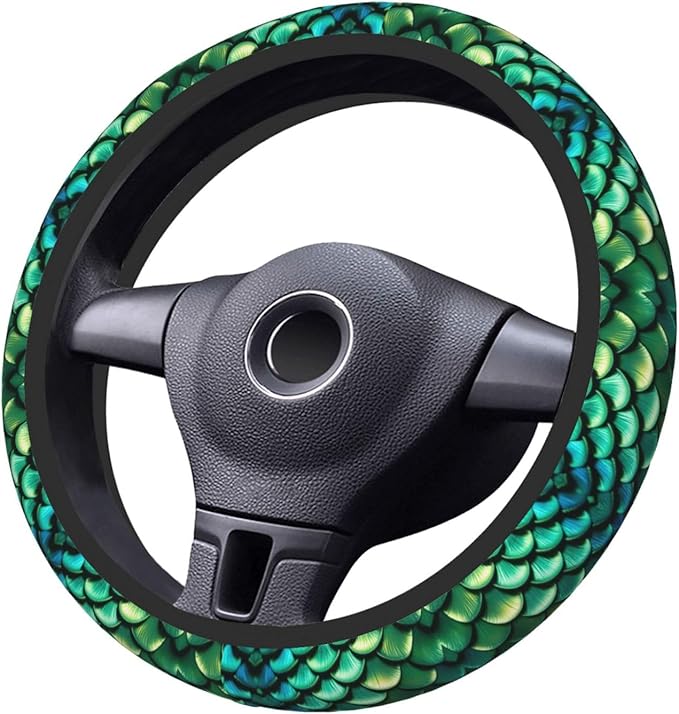 Neoprene Steering Wheel Cover Bright Green Pastel Mermaid Scales Car Steering Wheel Cover Universal Fit for Most Cars