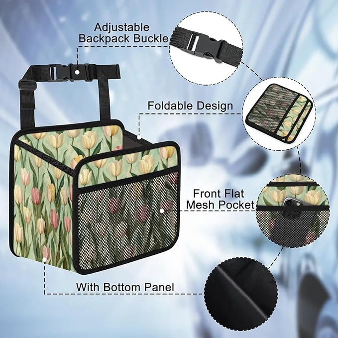 Pastel Tulip Green Car Backseat Organizer PU Leather Automotive Back Seat Storage Bag Universal Hanging Garbage Box Travel Accessories Foldable