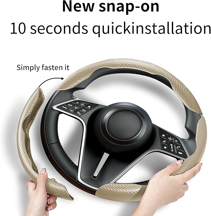 LevChall Carbon Fiber Steering Wheel Cover, 3-Piece Set Anti-Skid Comfortable Grip Segmented Butterfly Design, Easy Snap-On Installation Universal Fit 99% Cars, Beige